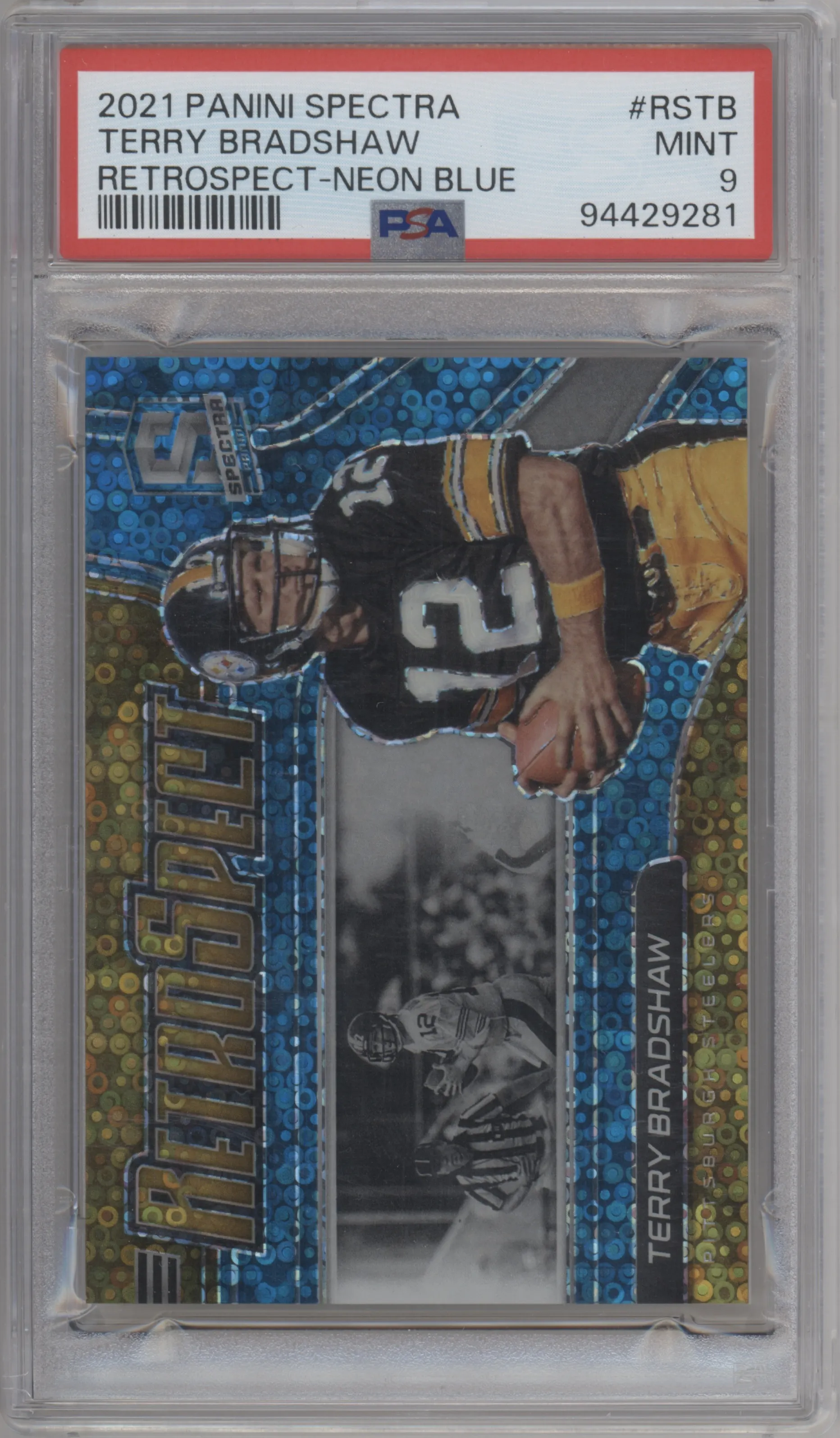 2021 Panini Spectra RetroSpect Terry Bradshaw Neon Blue #RS-TB PSA 9