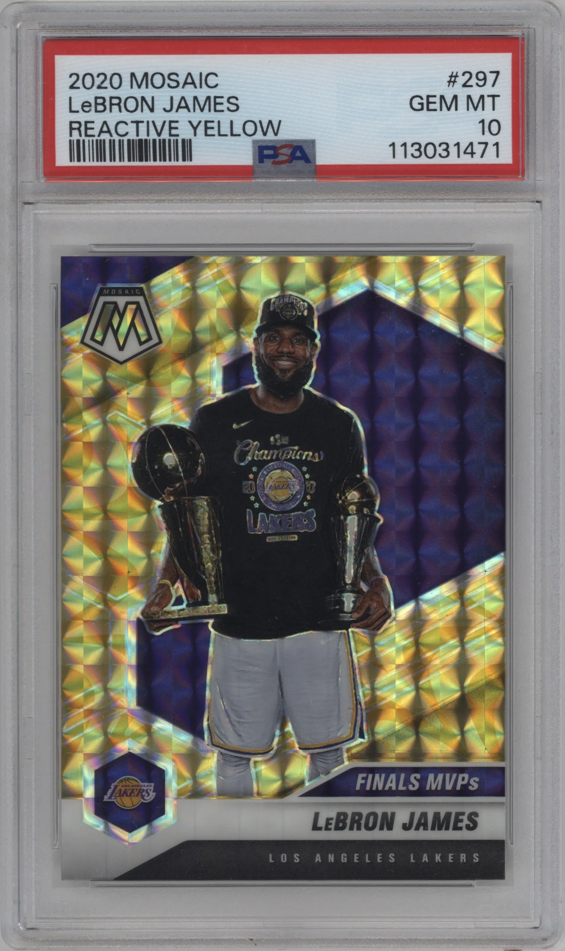 2020 Panini Mosaic LeBron James Reactive Yellow #297 PSA 10