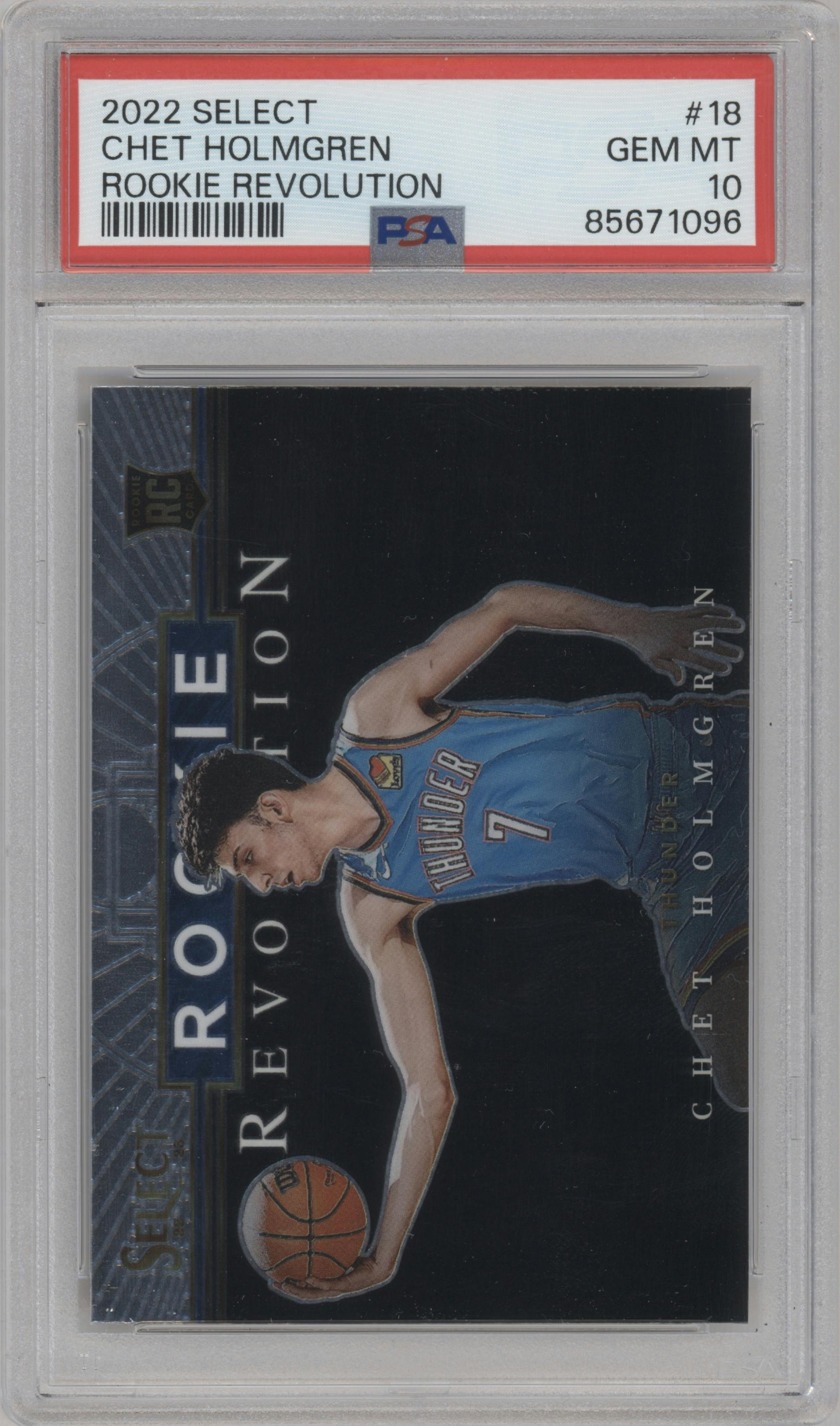 Chet Holmgren from the 2022-23 Panini Select set graded by PSA and given an overall grade of 10.