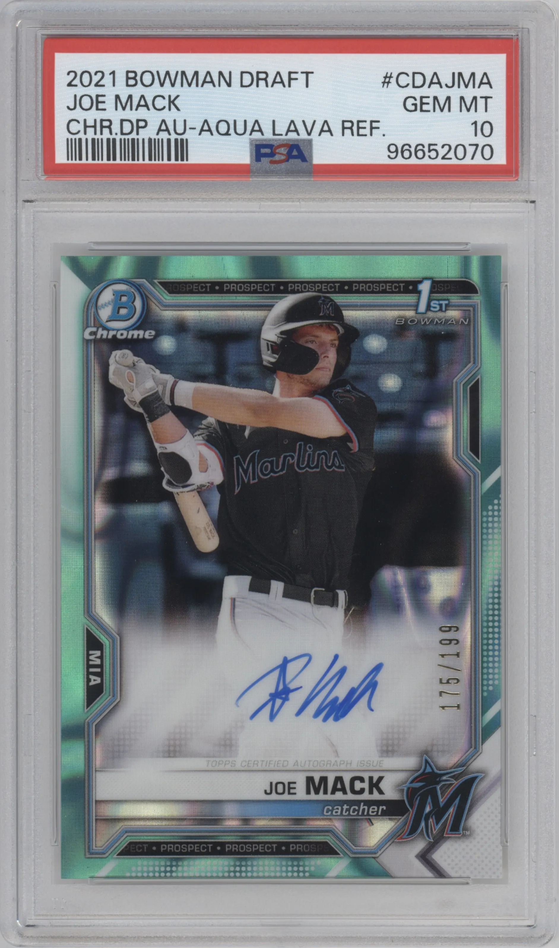 2021 Bowman Draft Chr.DP Auto Joe Mack Aqua Lava Refractor #CDA-JMA PSA 10
