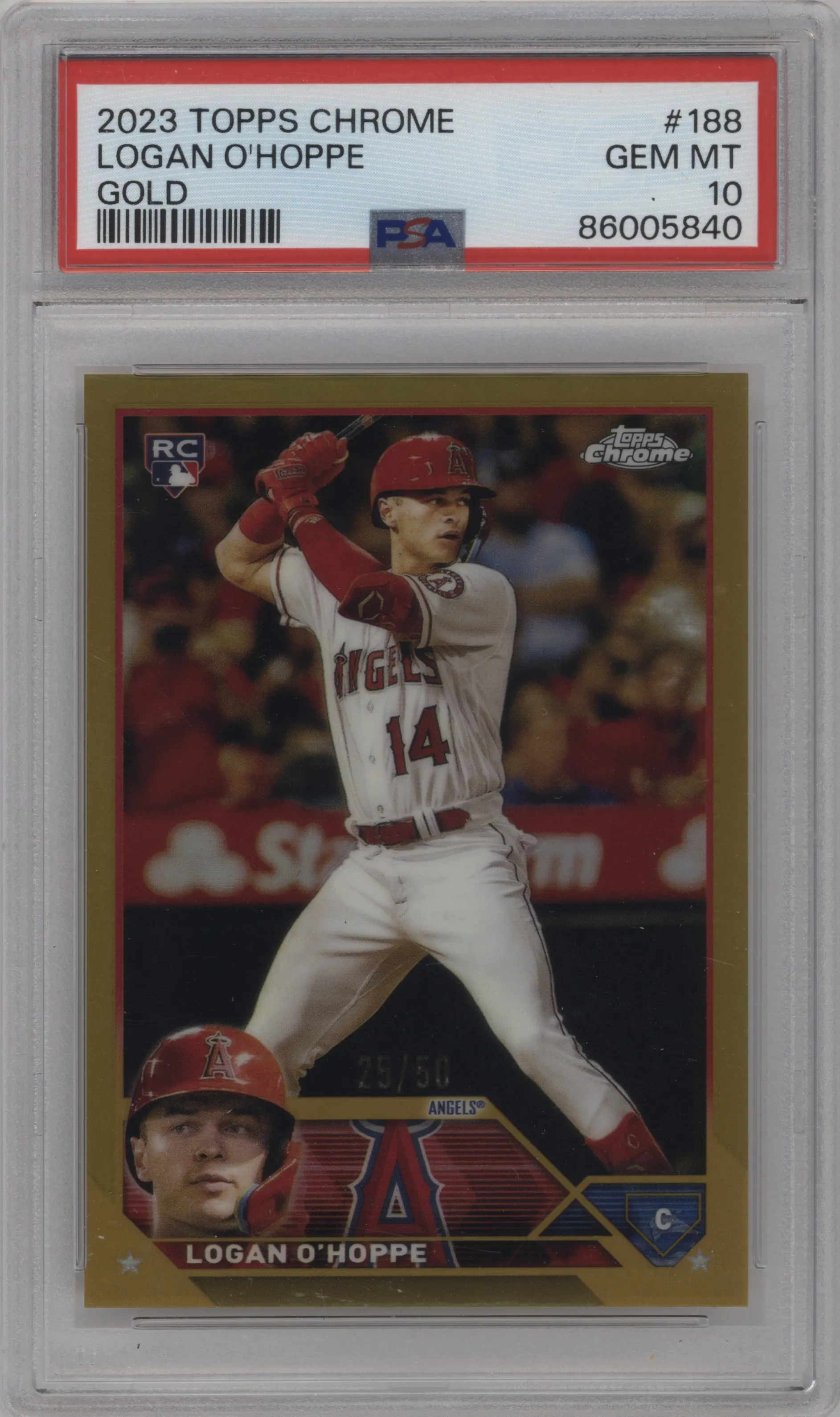 2023 Topps Chrome Logan O'Hoppe Gold Refractor PSA 10