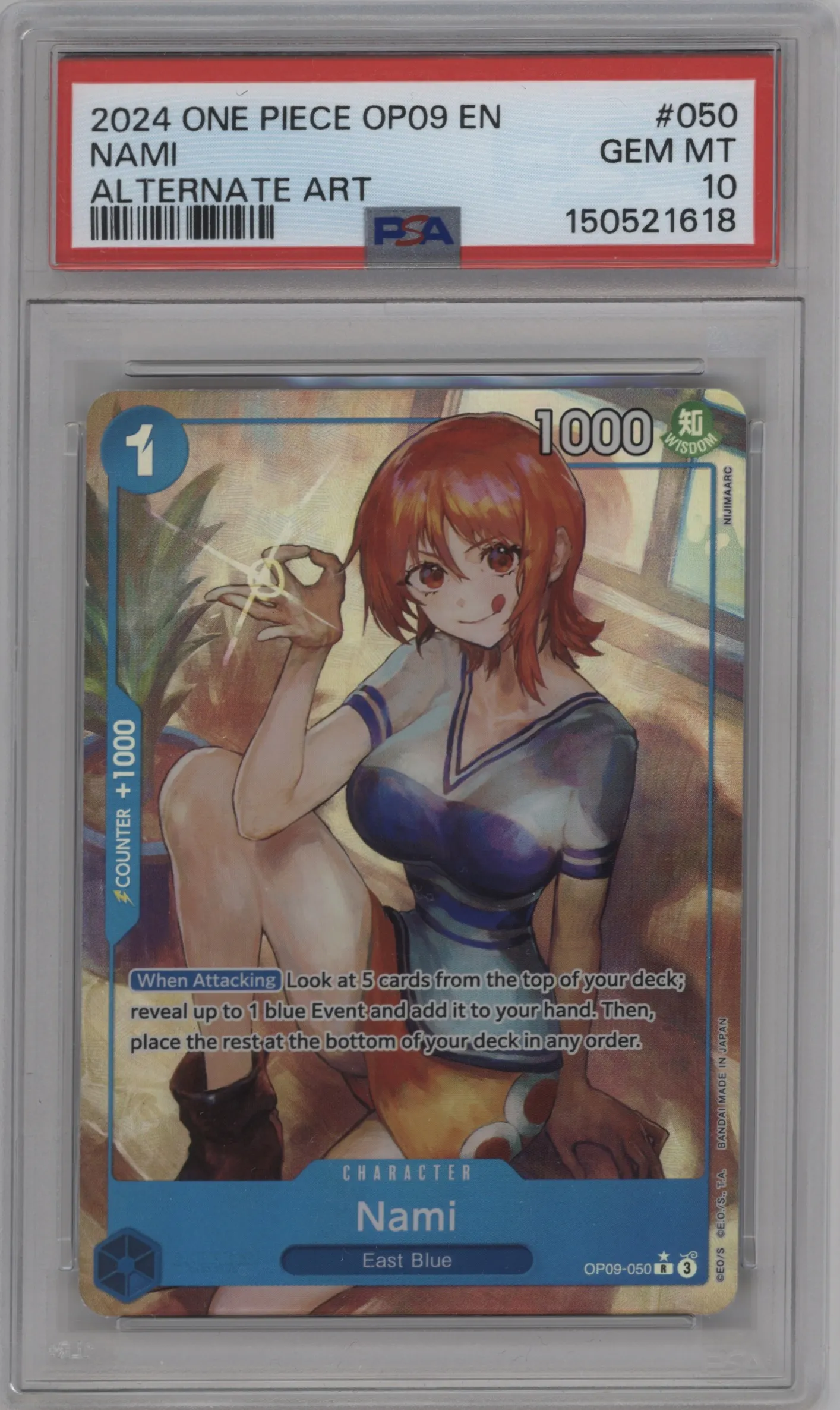 2024 One Piece Emperors in the New World Nami Alternate Art R #OP09-050 R PSA 10