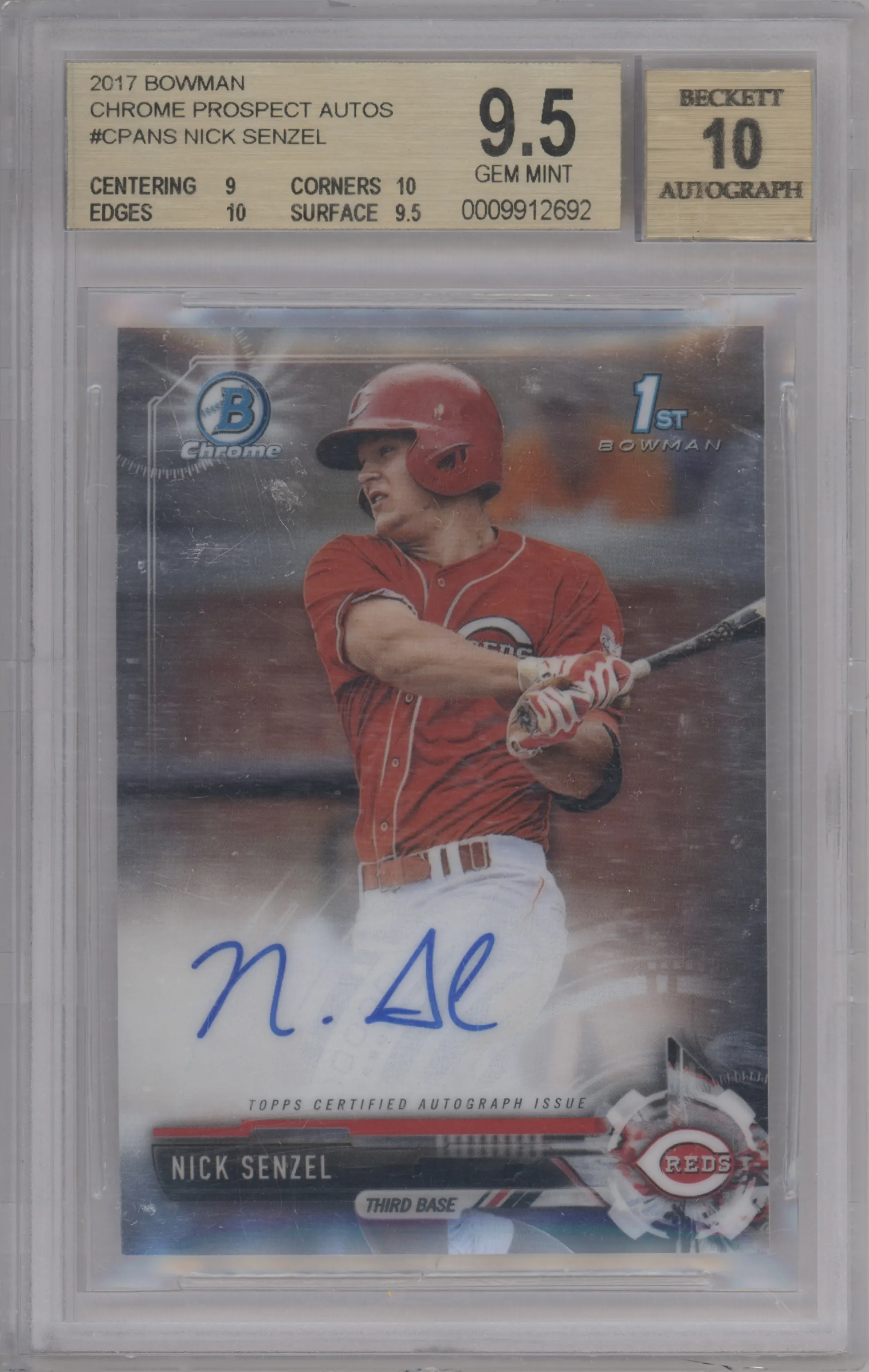 2017 Bowman Chrome Chr.Pros.Auto Nick Senzel BGS 9.5