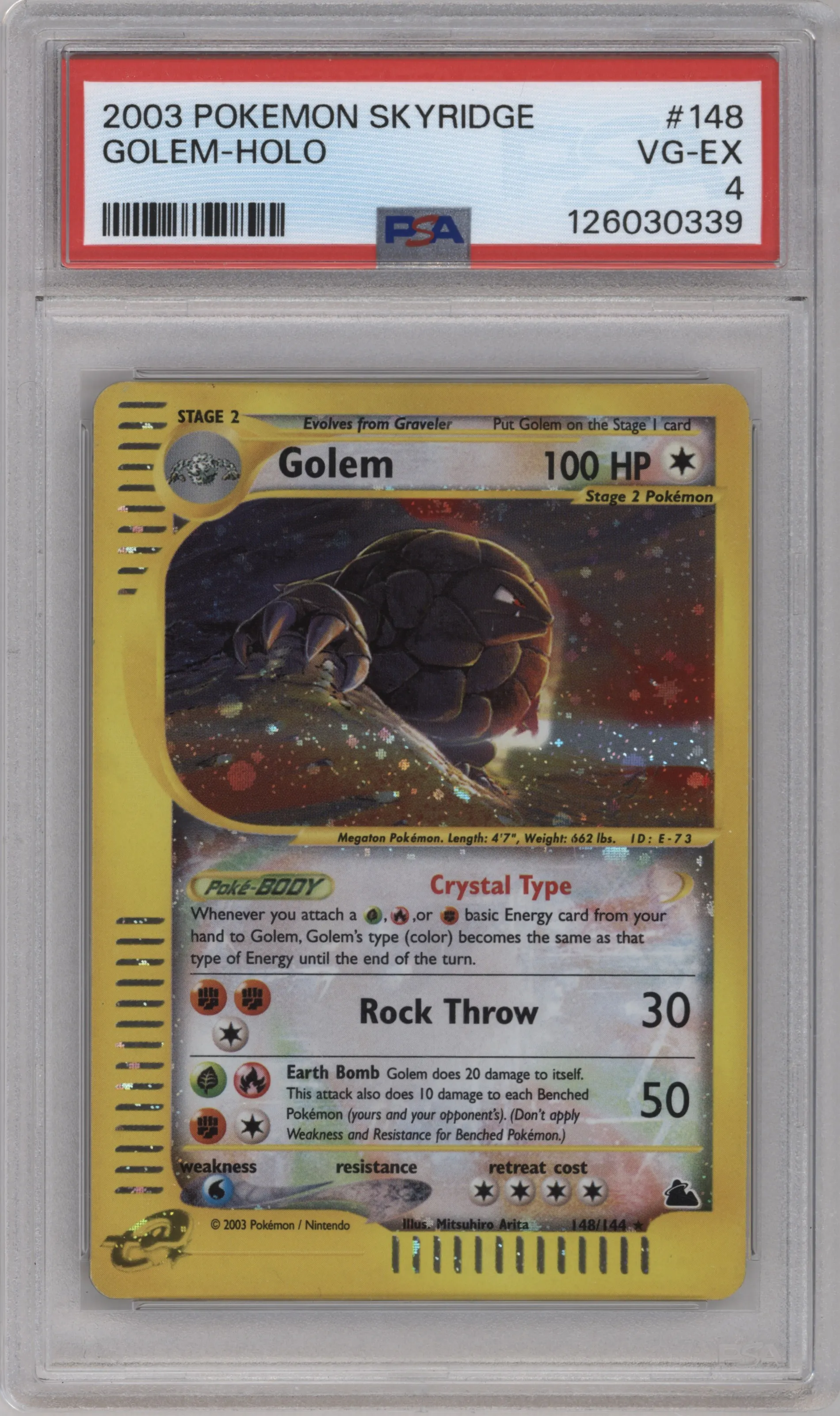 Golem from the 2003 Pokemon E-CARD set graded by PSA and given an overall grade of 4.