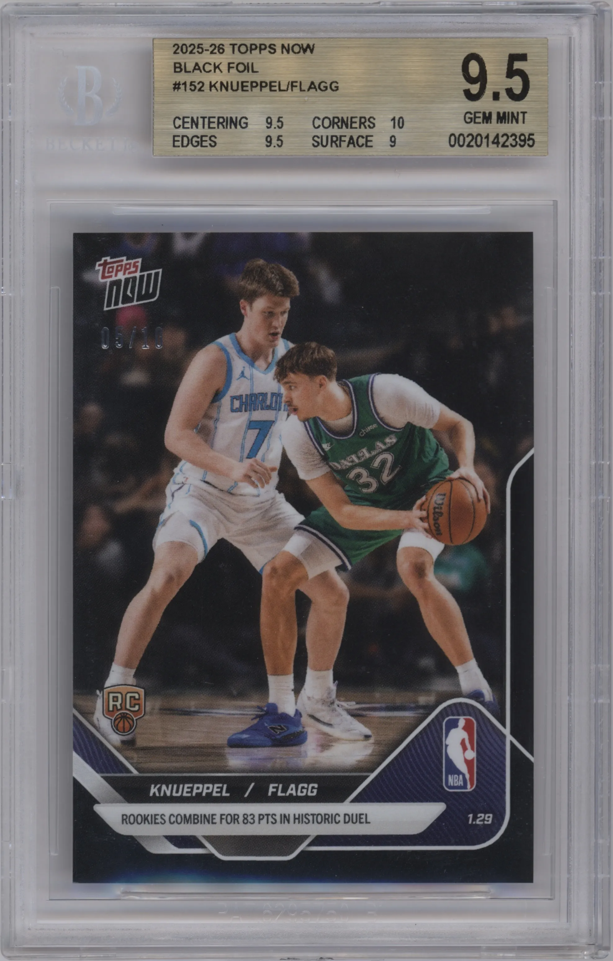 2025 Topps Now Kon Knueppel/Cooper Flagg Black Foil BGS 9.5