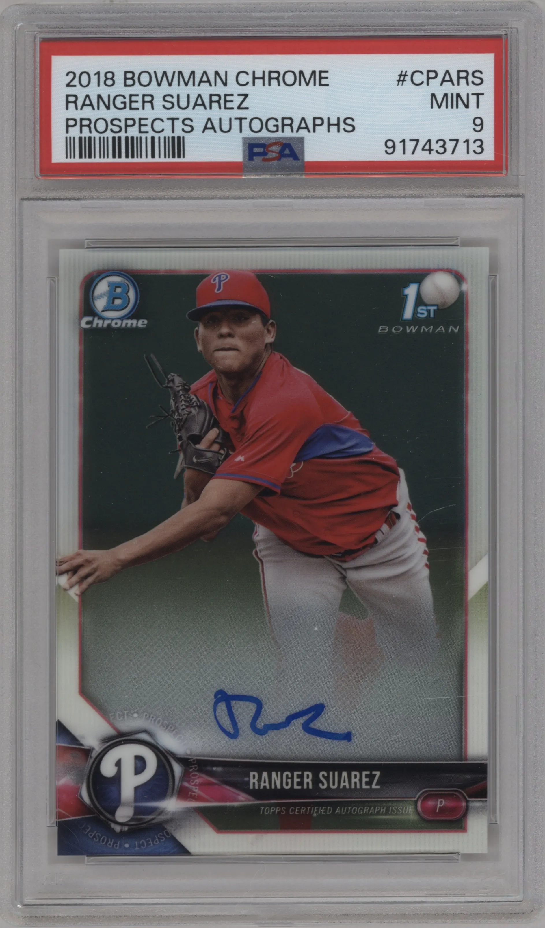 2018 Bowman Chrome Pros.Auto Ranger Suarez #CPA-RS PSA 9