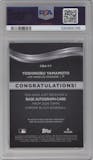 Yoshinobu Yamamoto from the  2024 Topps Chrome Black set graded by PSA and given an overall grade of 9.