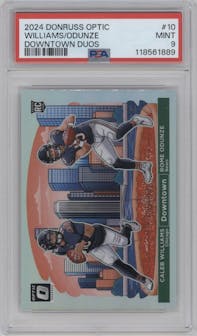 Caleb Williams/Rome Odunze from the 2024 Donruss Optic set graded by PSA and given an overall grade of 9.