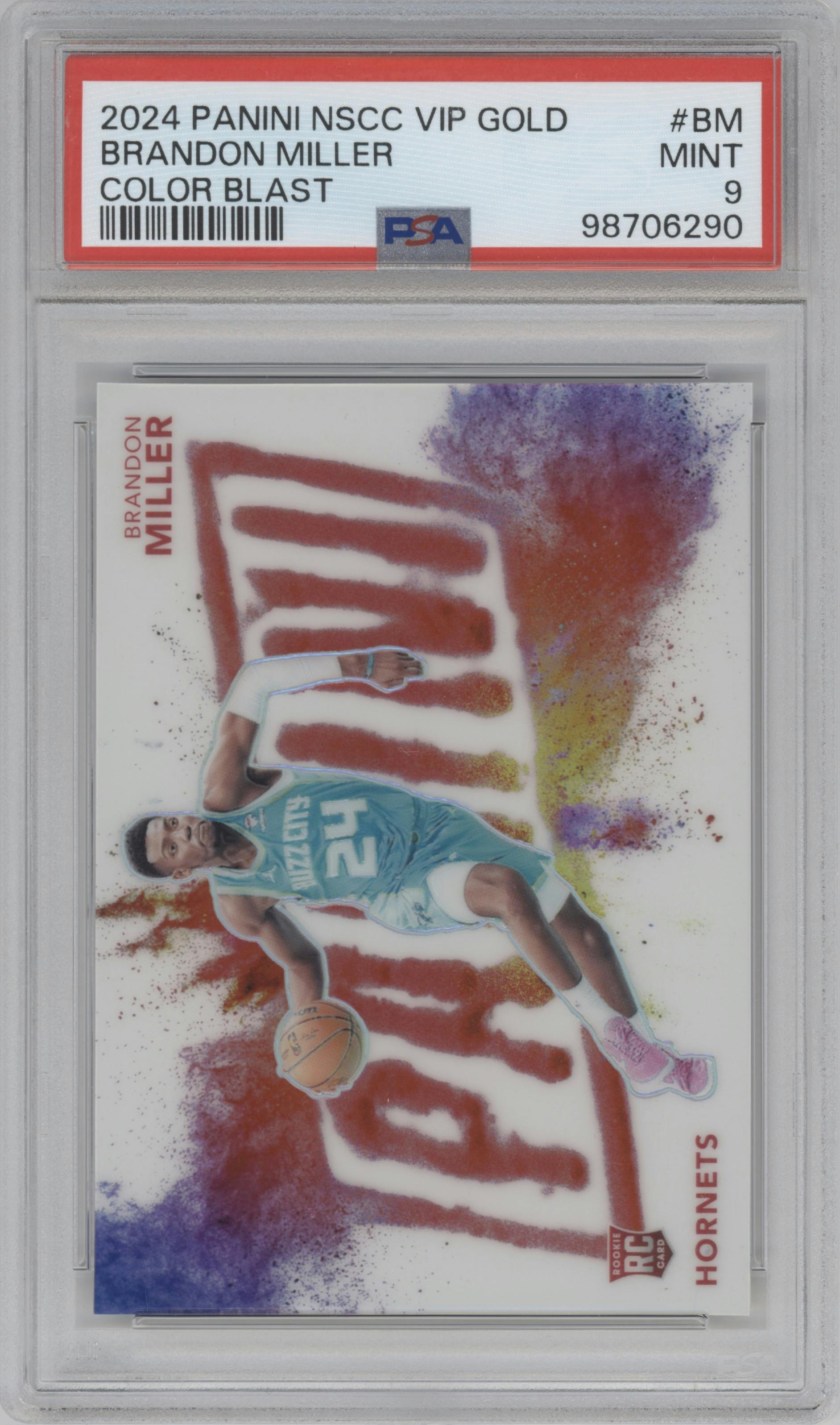 Brandon Miller from the 2024 Panini The National VIP set graded by PSA and given an overall grade of 9.