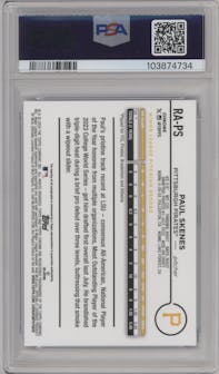 Paul Skenes from the 2024 Topps Chrome Update set featuring a Blue RayWave Refractor parallel graded by PSA and given an overall grade of 9.