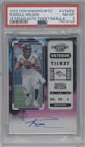 Russell Wilson from the 2022 Panini Contenders Optic set featuring a Nebula parallel graded by PSA and given an overall grade of 8.