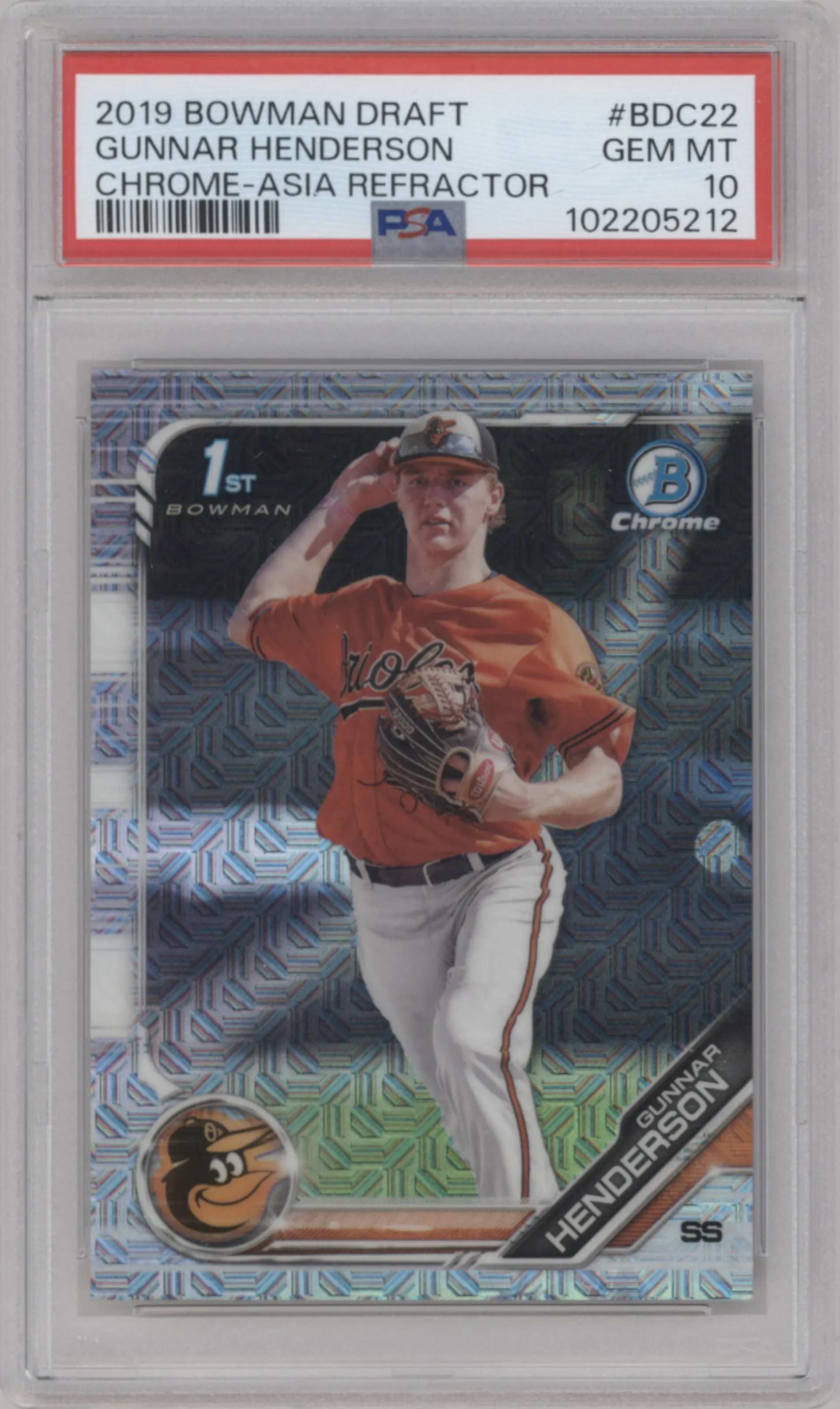 2019 Bowman Draft Chrome Gunnar Henderson Asia Mojo Refractor PSA 10