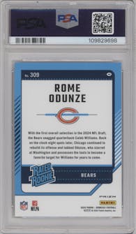 Rome Odunze from the 2024 Donruss set featuring a Football Emoji parallel graded by PSA and given an overall grade of 9.