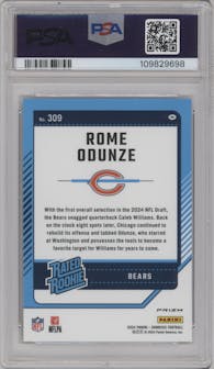 Rome Odunze from the 2024 Donruss set featuring a Football Emoji parallel graded by PSA and given an overall grade of 9.