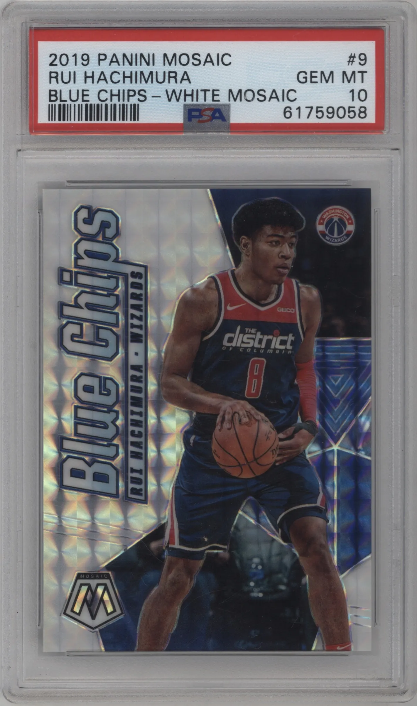 2019 Panini Mosaic Blue Chips Rui Hachimura Mosaic White #9 PSA 10