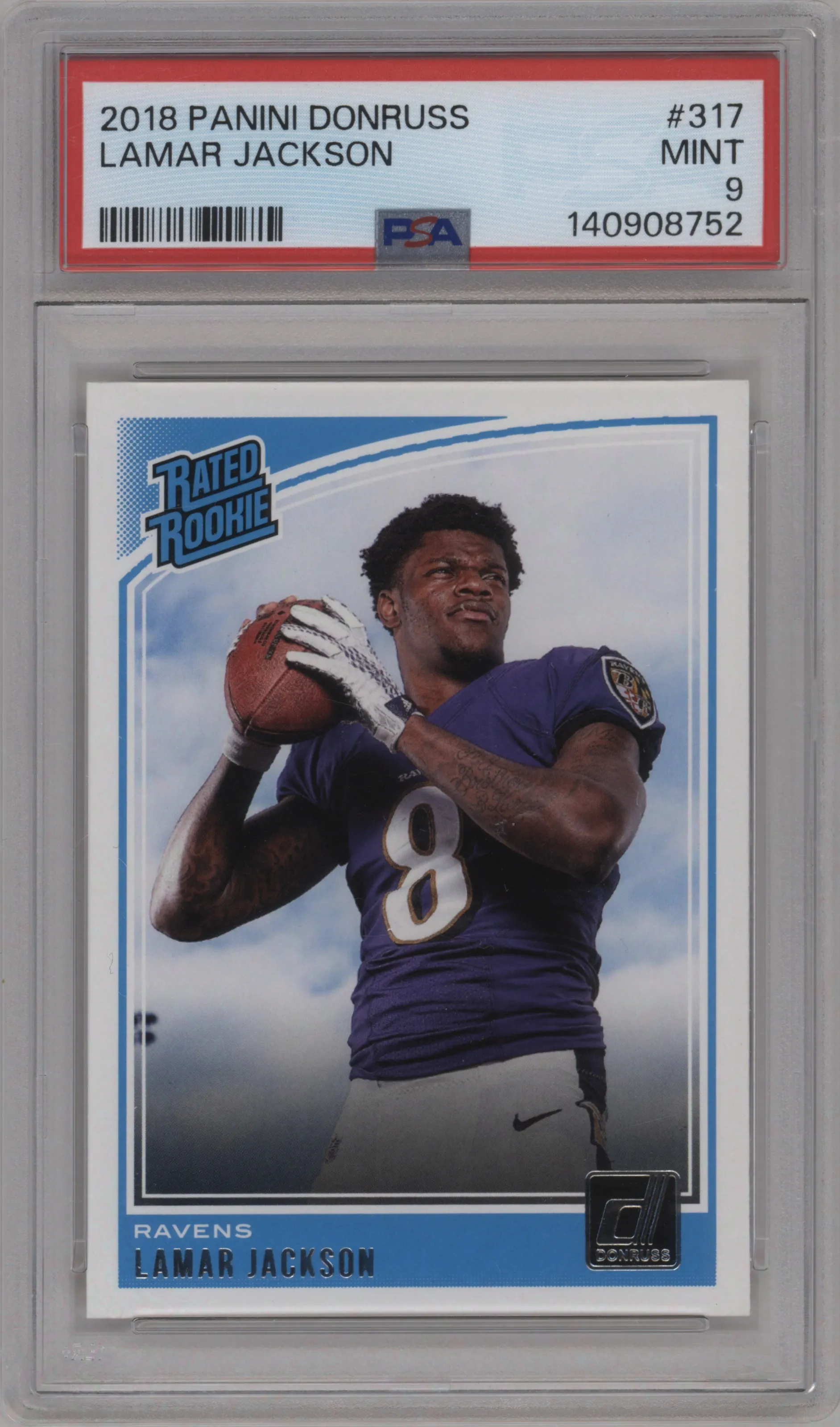 2018 Panini Donruss Rated Rookie Lamar Jackson PSA 9