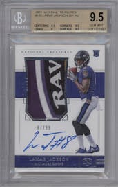 Lamar Jackson from the 2018 Panini National Treasures set graded by Beckett and given an overall grade of 9.5.
