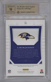 Lamar Jackson from the 2018 Panini National Treasures set graded by Beckett and given an overall grade of 9.5.