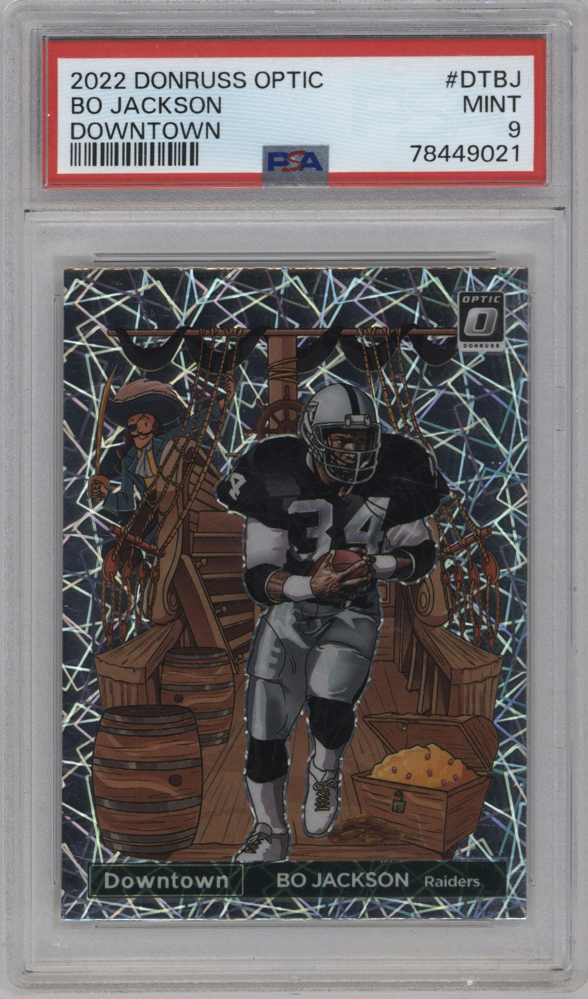 Bo Jackson from the 2022 Panini Donruss Optic set graded by PSA and given an overall grade of 9.