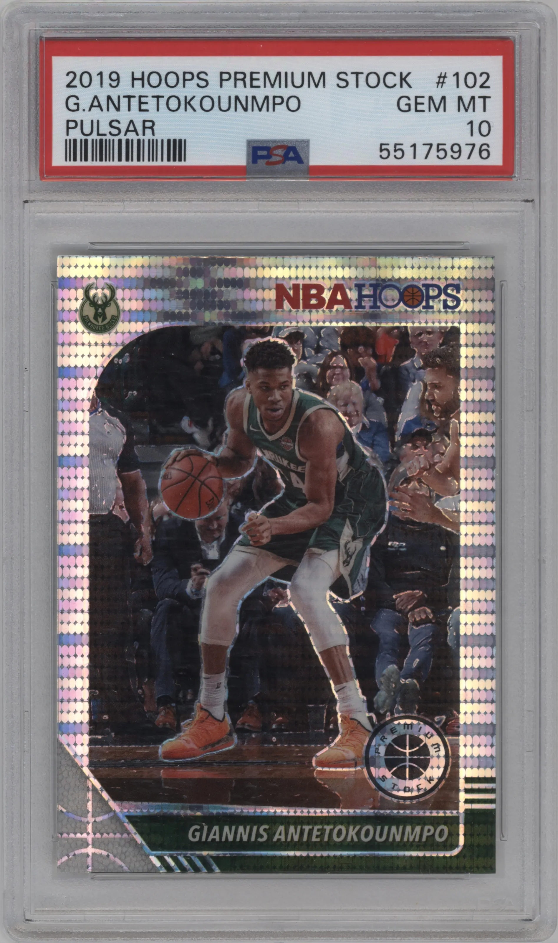 2019 Panini Hoops Premium Stock Giannis Antetokounmpo Pulsar #102 PSA 10