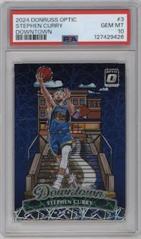 Stephen Curry from the 2024-25 Donruss Optic set graded by PSA and given an overall grade of 10.