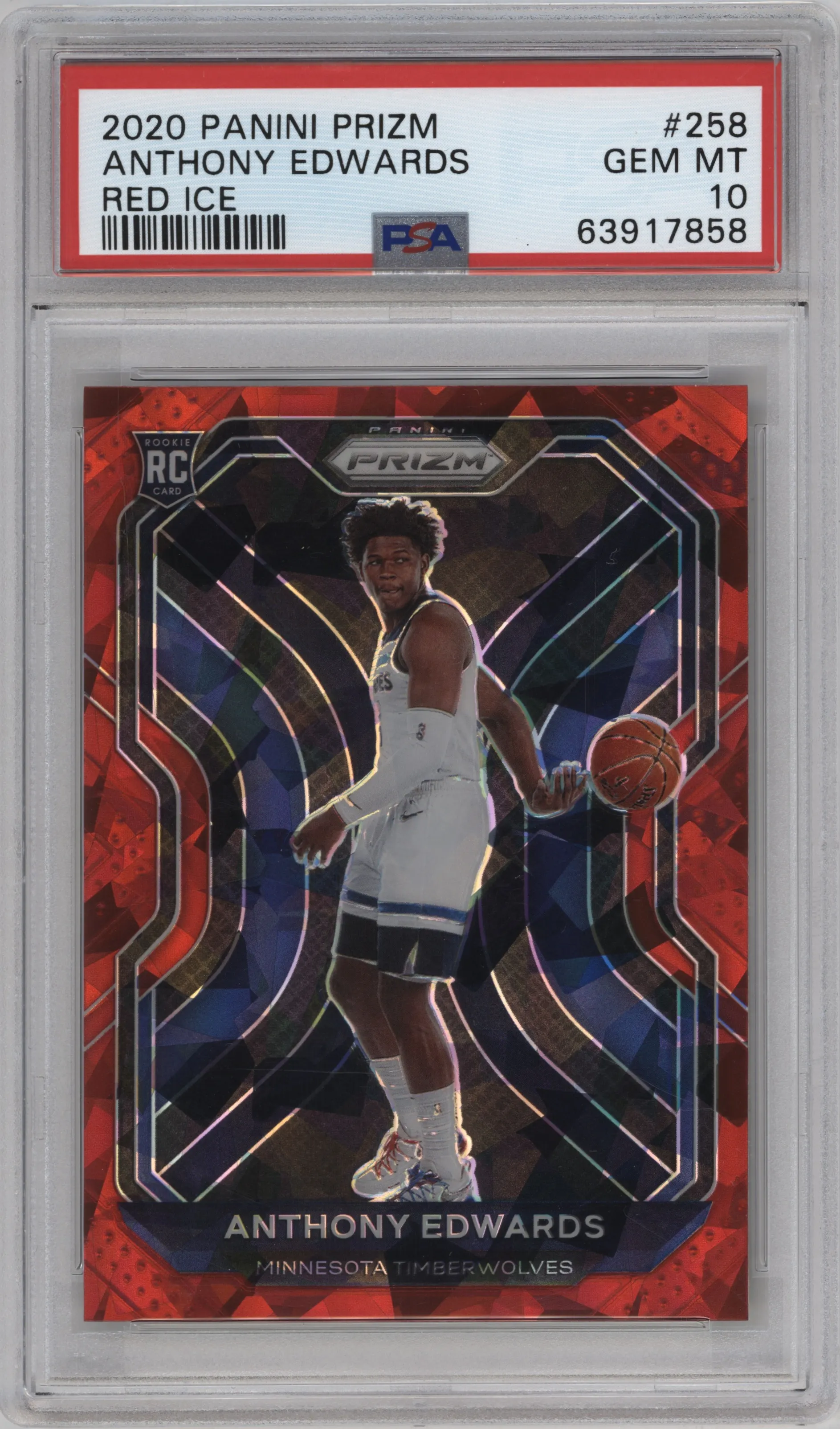 2020 Panini Prizm Anthony Edwards Red Ice #258 PSA 10