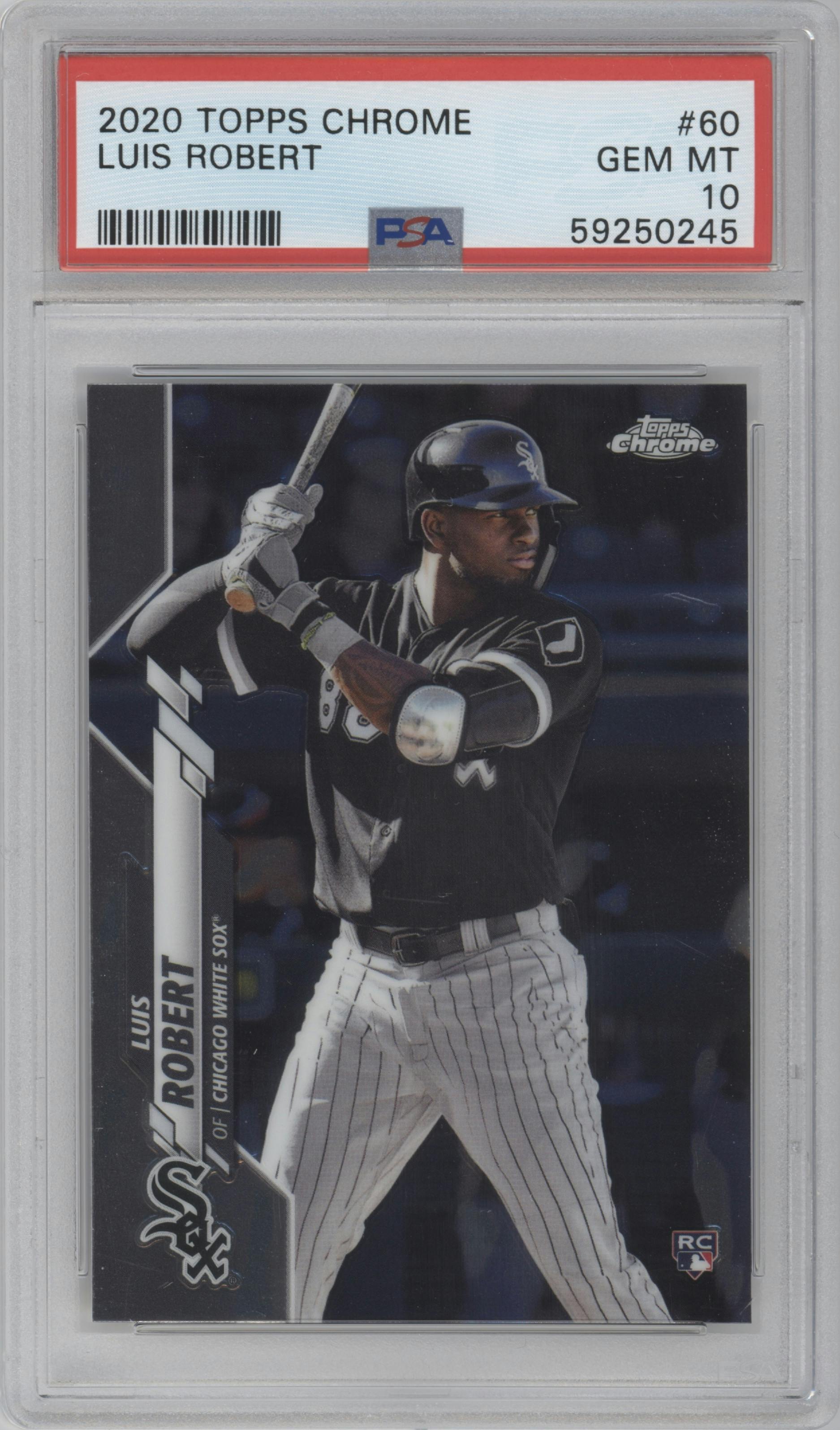 Luis Robert from the 2020 Topps Chrome set graded by PSA and given an overall grade of 10.
