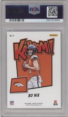 Bo Nix from the 2024 Panini Absolute set graded by PSA and given an overall grade of 10.