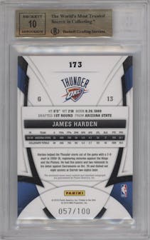 James Harden from the 2009-10 Panini Certified set featuring a Mirror Red parallel graded by Beckett and given an overall grade of 10.