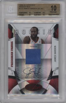 James Harden from the 2009-10 Panini Certified set featuring a Mirror Red parallel graded by Beckett and given an overall grade of 10.