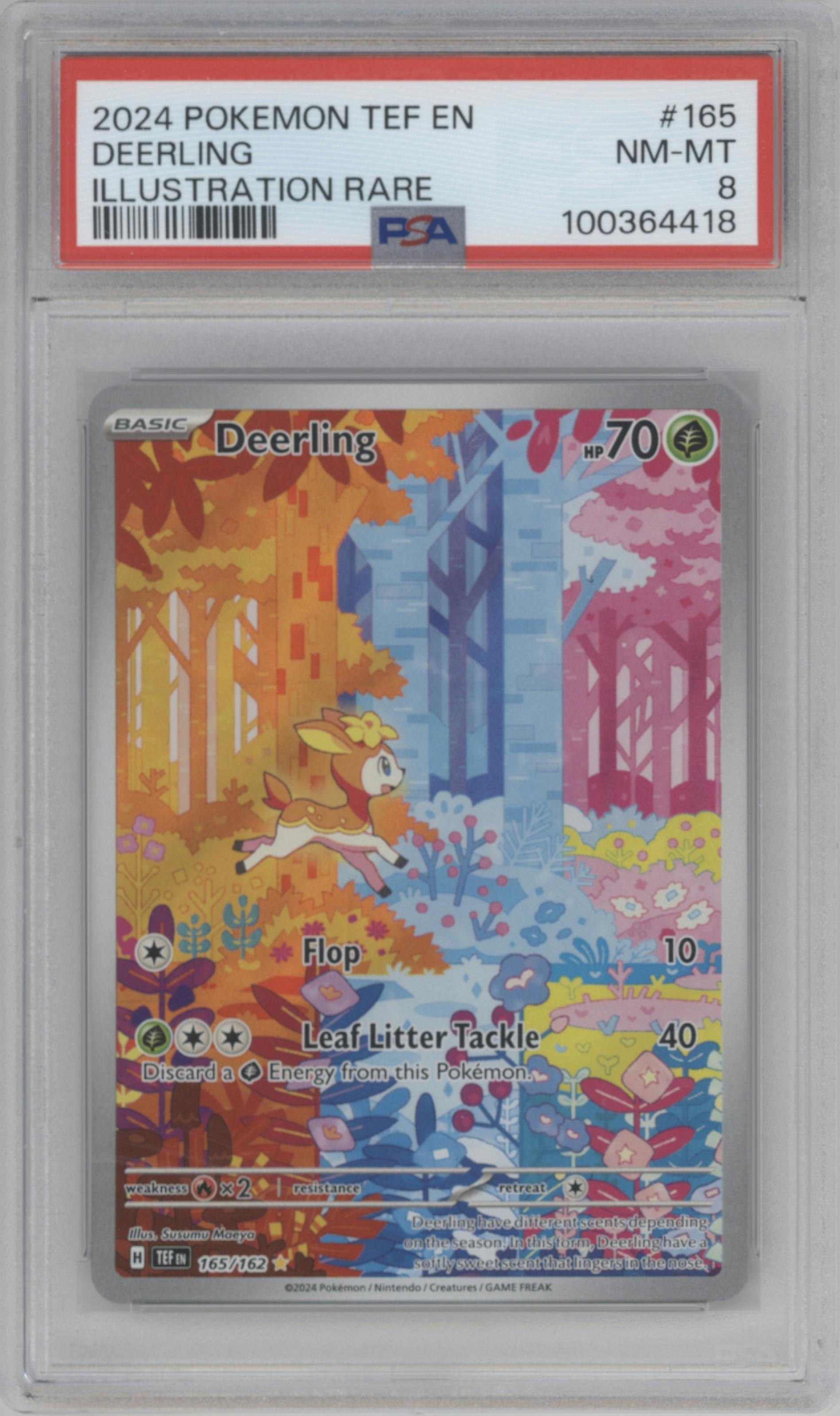 Deerling from the 2024 Pokemon SV set graded by PSA and given an overall grade of 8.