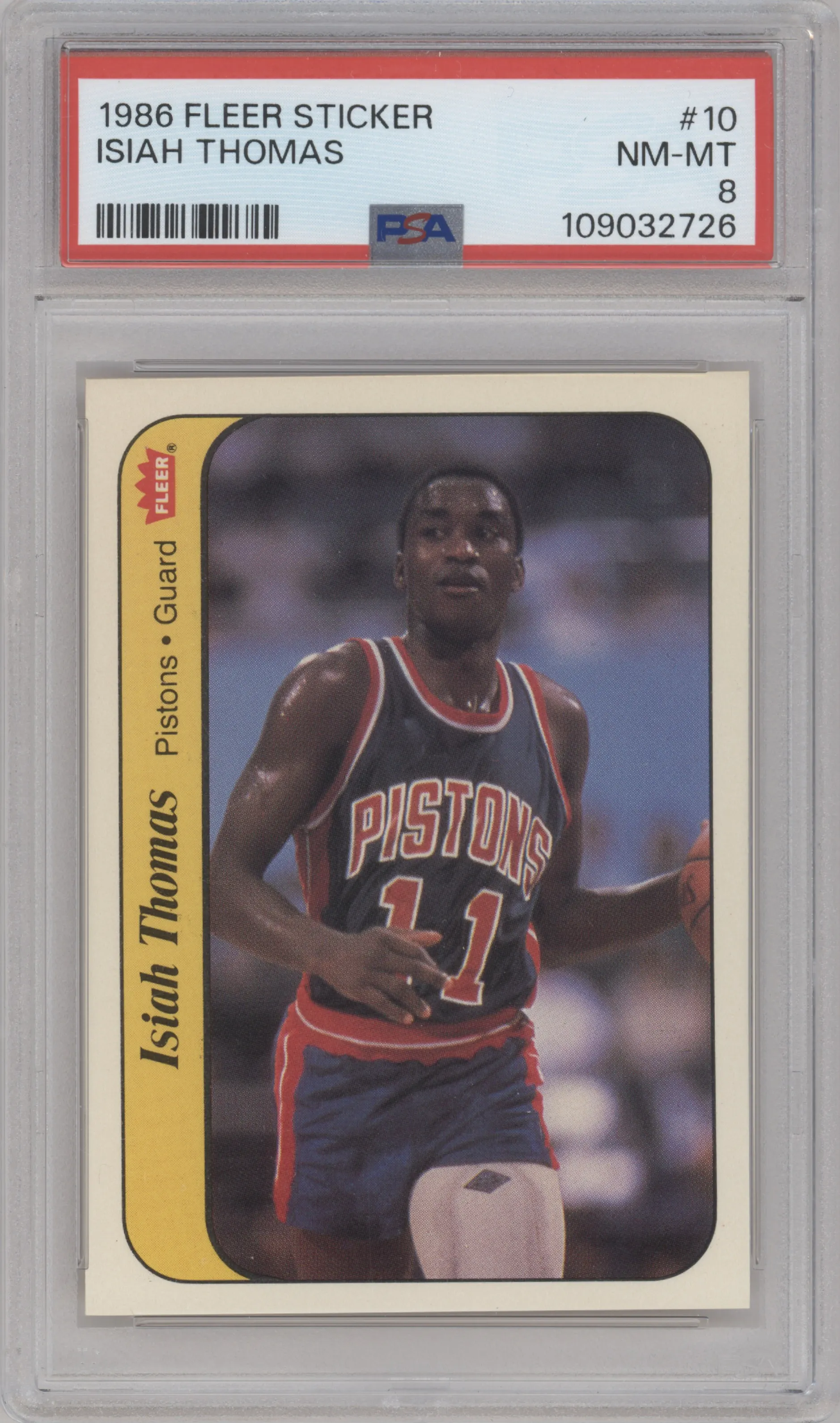 1986 Fleer Stickers Isiah Thomas #10 PSA 8
