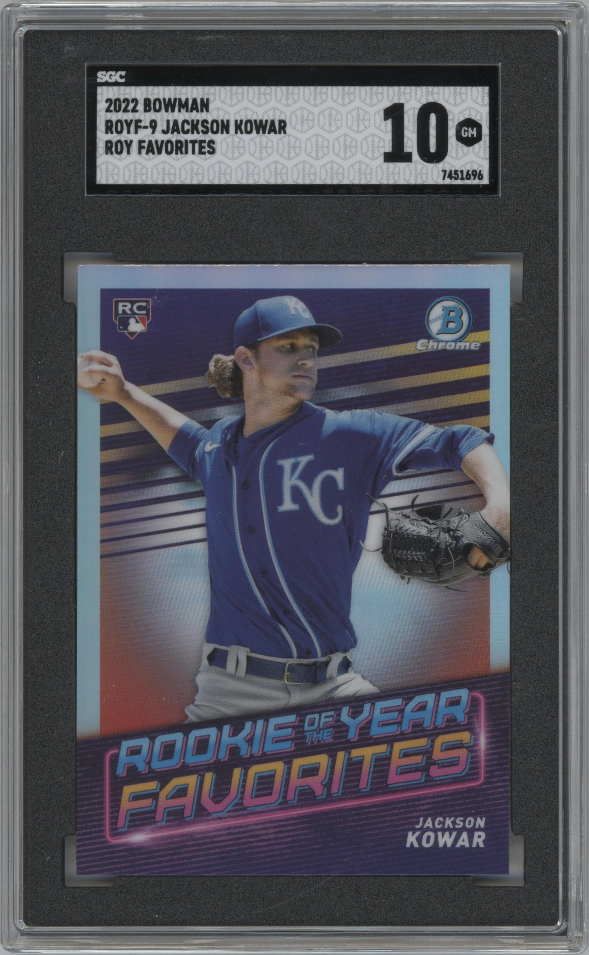 Jackson Kowar from the 2022 Bowman set graded by SGC and given an overall grade of 10.