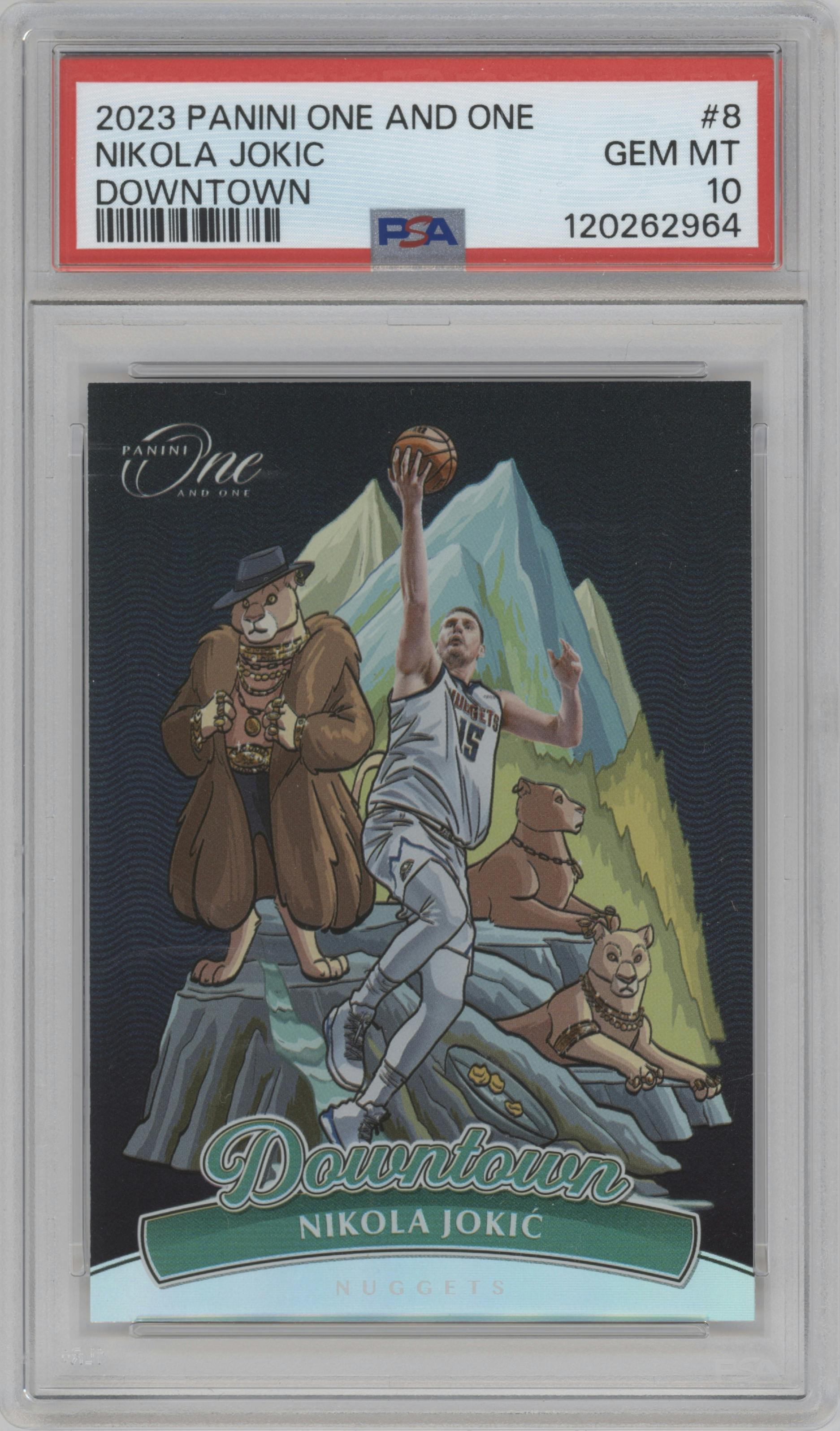 Nikola Jokic from the 2023-24 Panini One and One set graded by PSA and given an overall grade of 10.