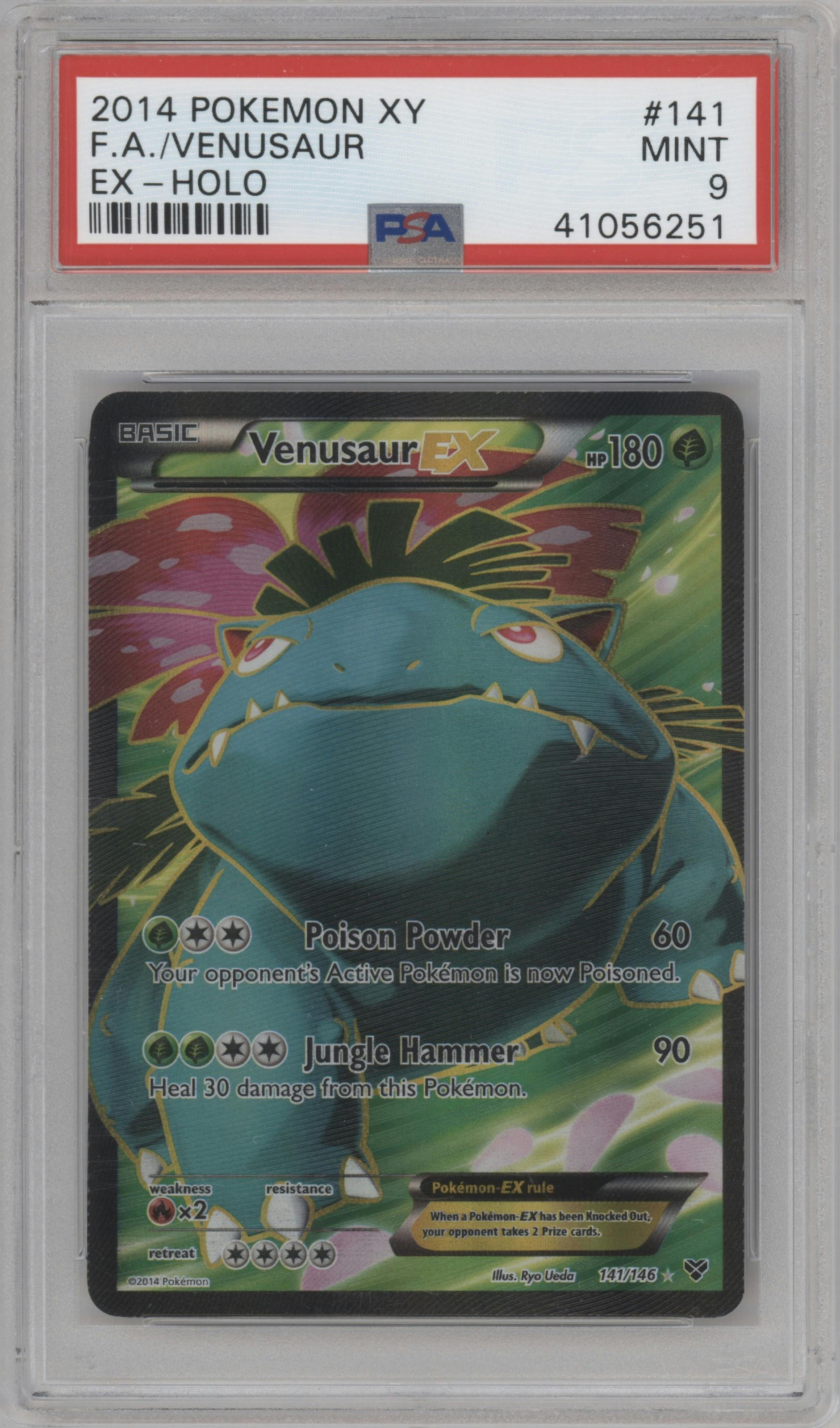 Venusaur EX from the 2014 Pokemon XY set graded by PSA and given an overall grade of 9.