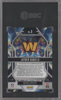 Jayden Daniels from the 2024 Panini Prizm set featuring a Green Wave parallel graded by SGC and given an overall grade of 10.