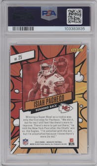 Isiah Pacheco from the 2023 Panini Absolute set graded by PSA and given an overall grade of 9.