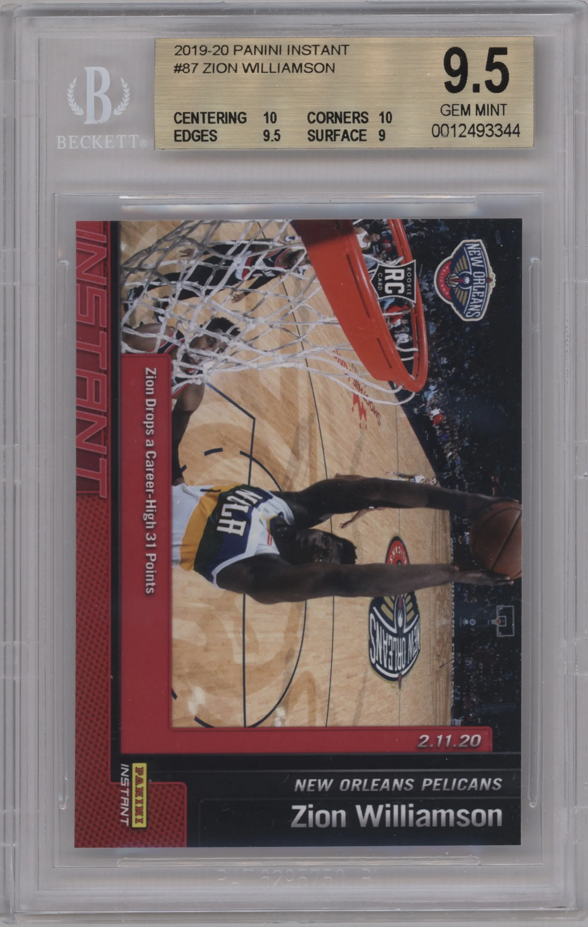 2019 Panini Instant Zion Williamson BGS 9.5