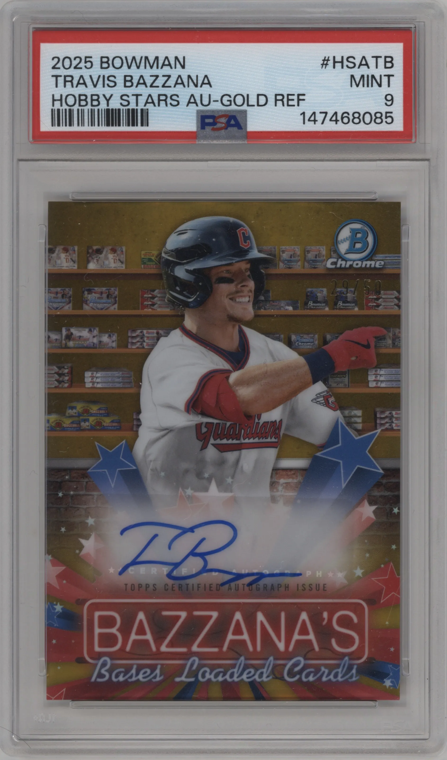 2025 Bowman Hobby Stars Auto Travis Bazzana Gold Refractor #HSA-TB PSA 9