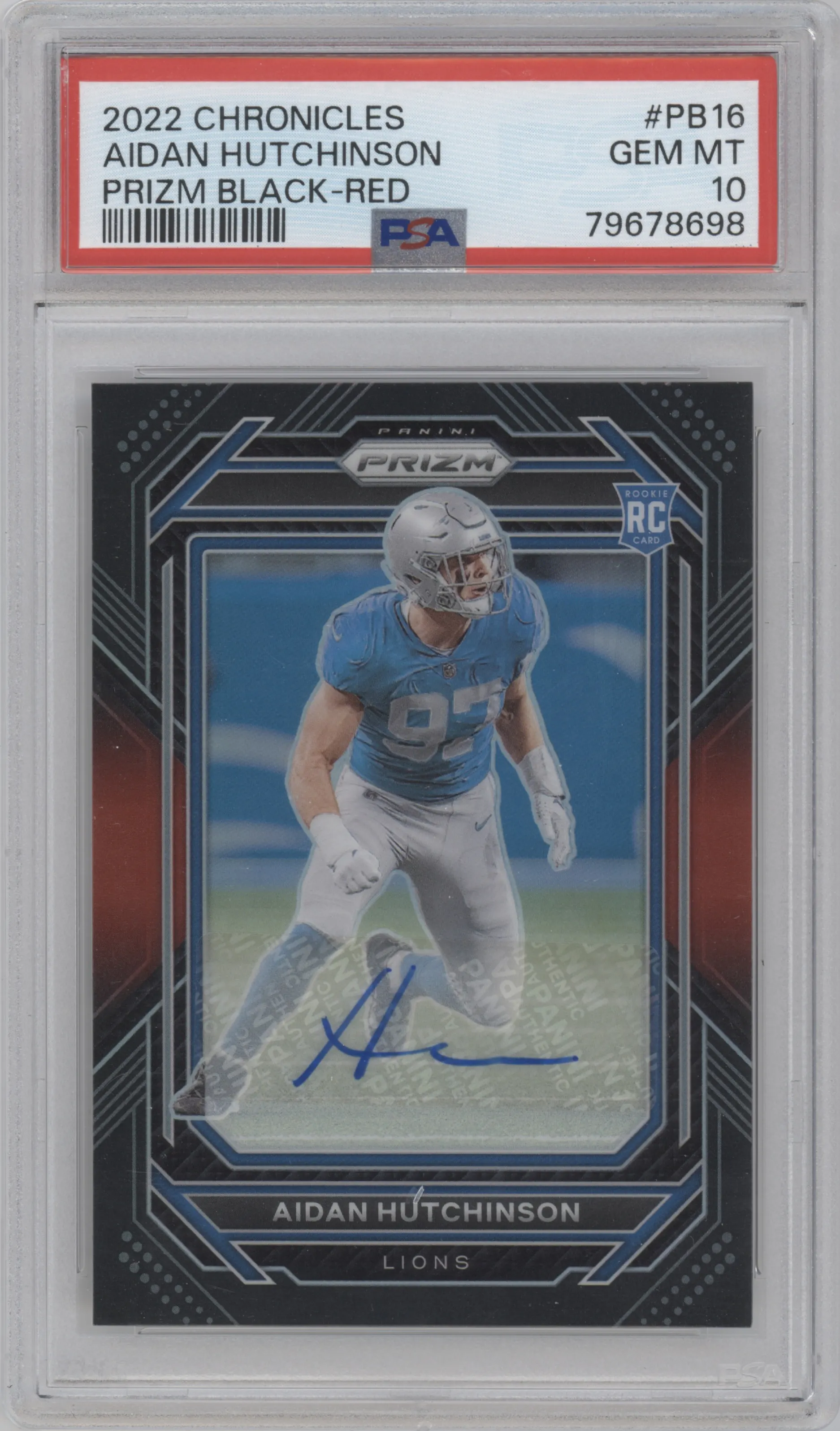 2022 Panini Chronicles Prizm Black Sig. Aidan Hutchinson Red #PB-16 PSA 10