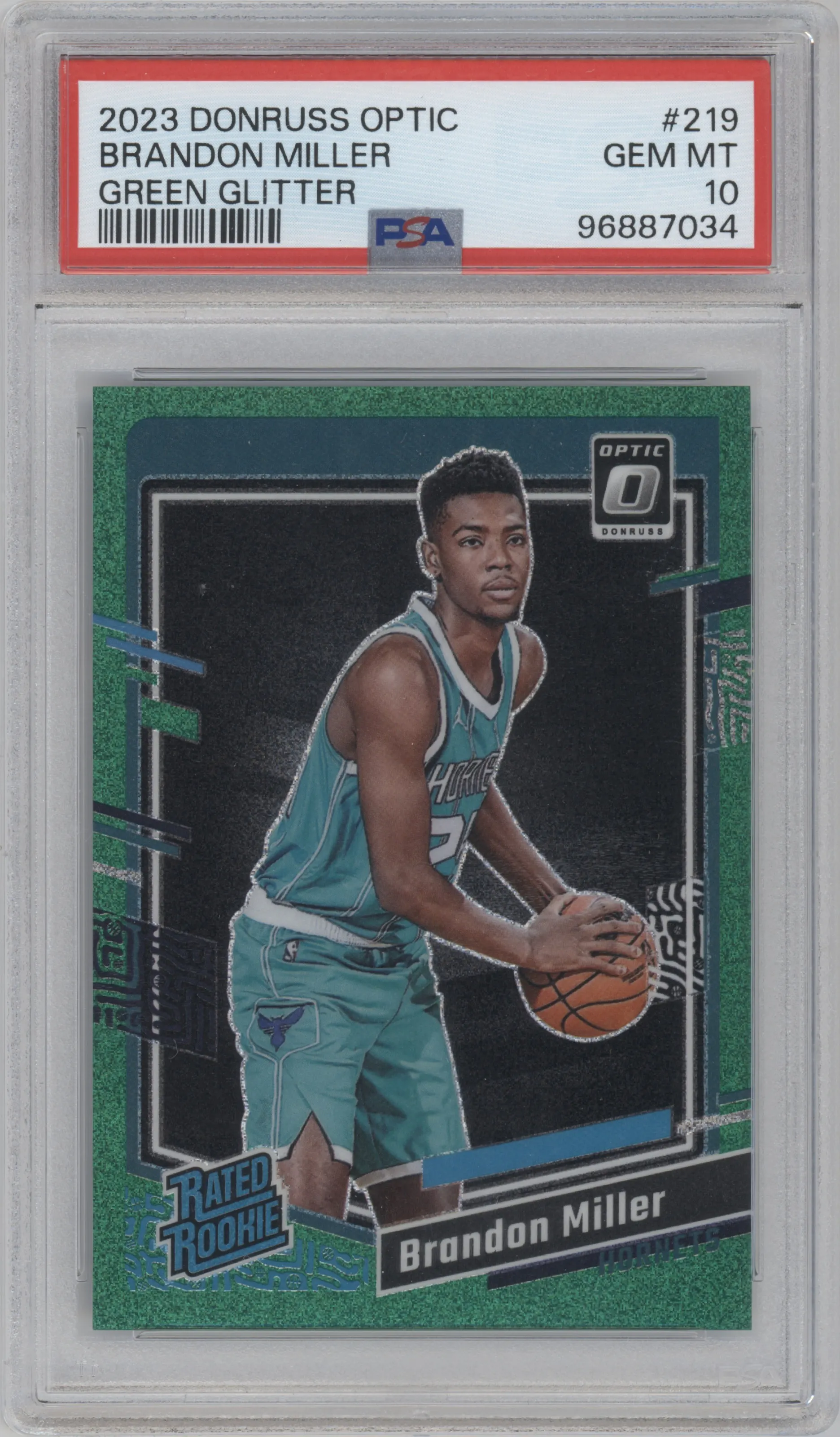 2023 Donruss Optic Rated Rookie Brandon Miller Green Glitter #219 PSA 10