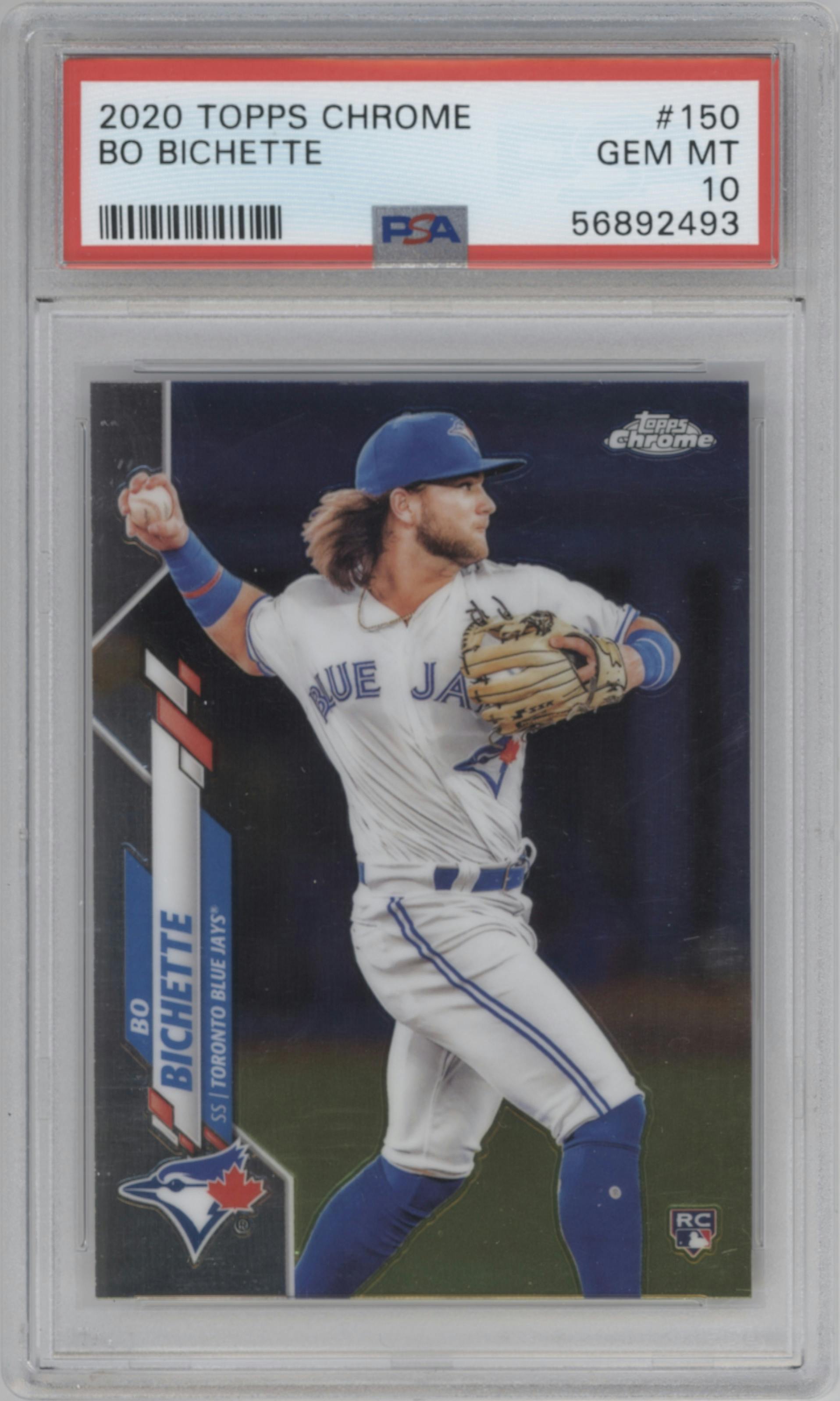 Bo Bichette from the 2020 Topps Chrome set graded by PSA and given an overall grade of 10.