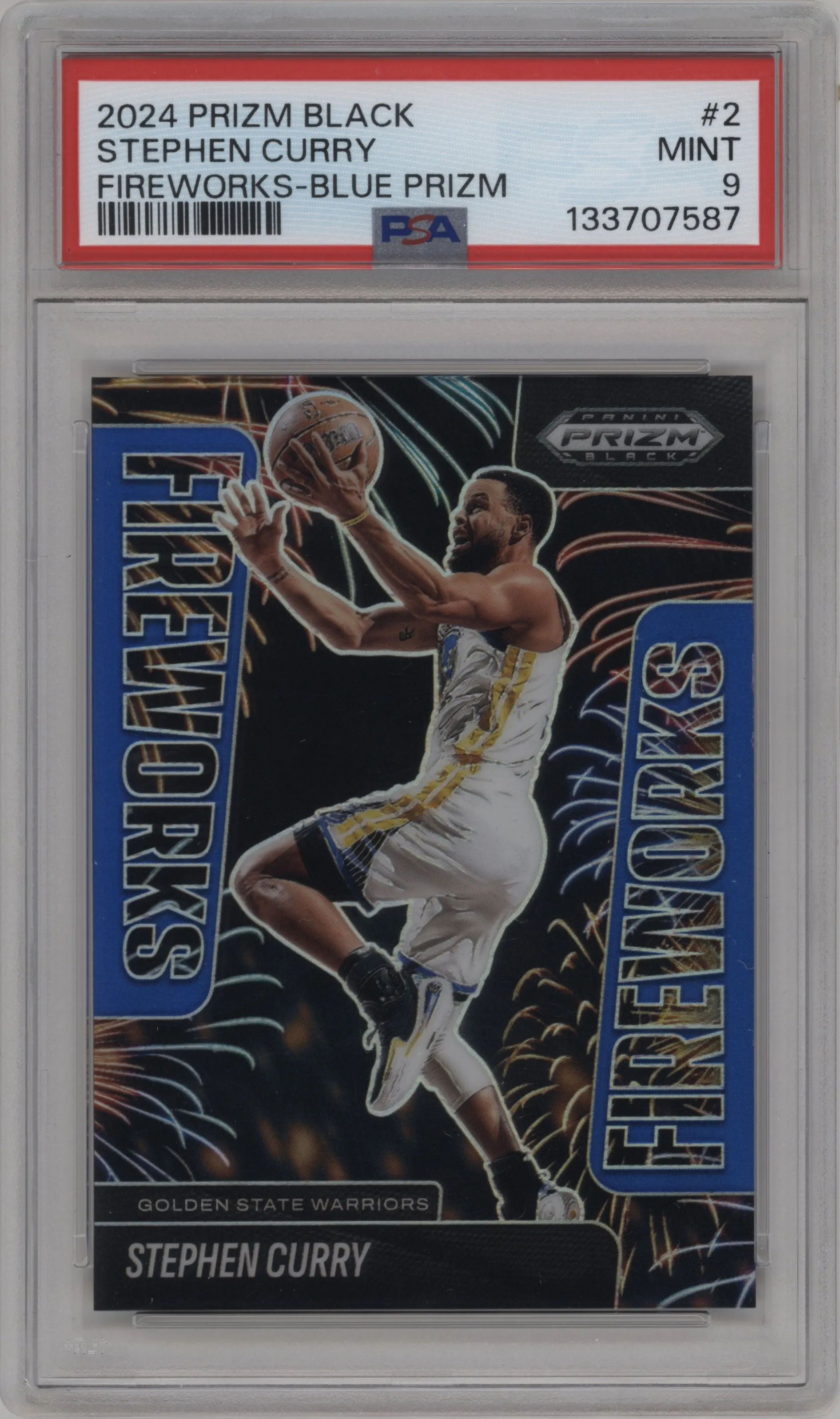 2024 Panini Prizm Black Fireworks Stephen Curry Blue #2 PSA 9
