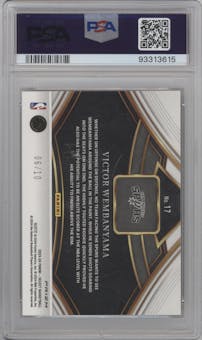 Victor Wembanyama from the 2023-24 Panini Select  set featuring a Gold Prizm parallel graded by PSA and given an overall grade of 10.