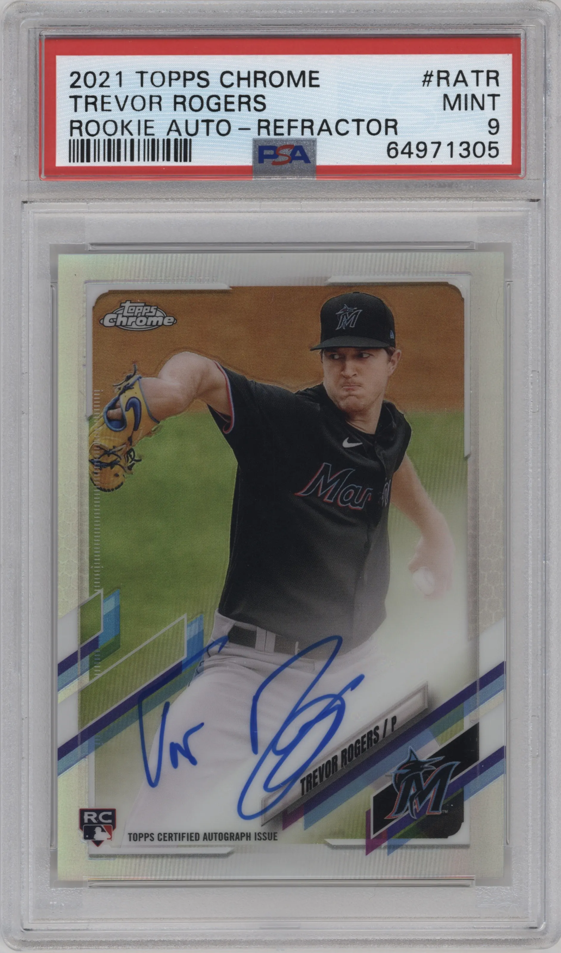 2021 Topps Chrome Rke.Auto Trevor Rogers Refractor PSA 9