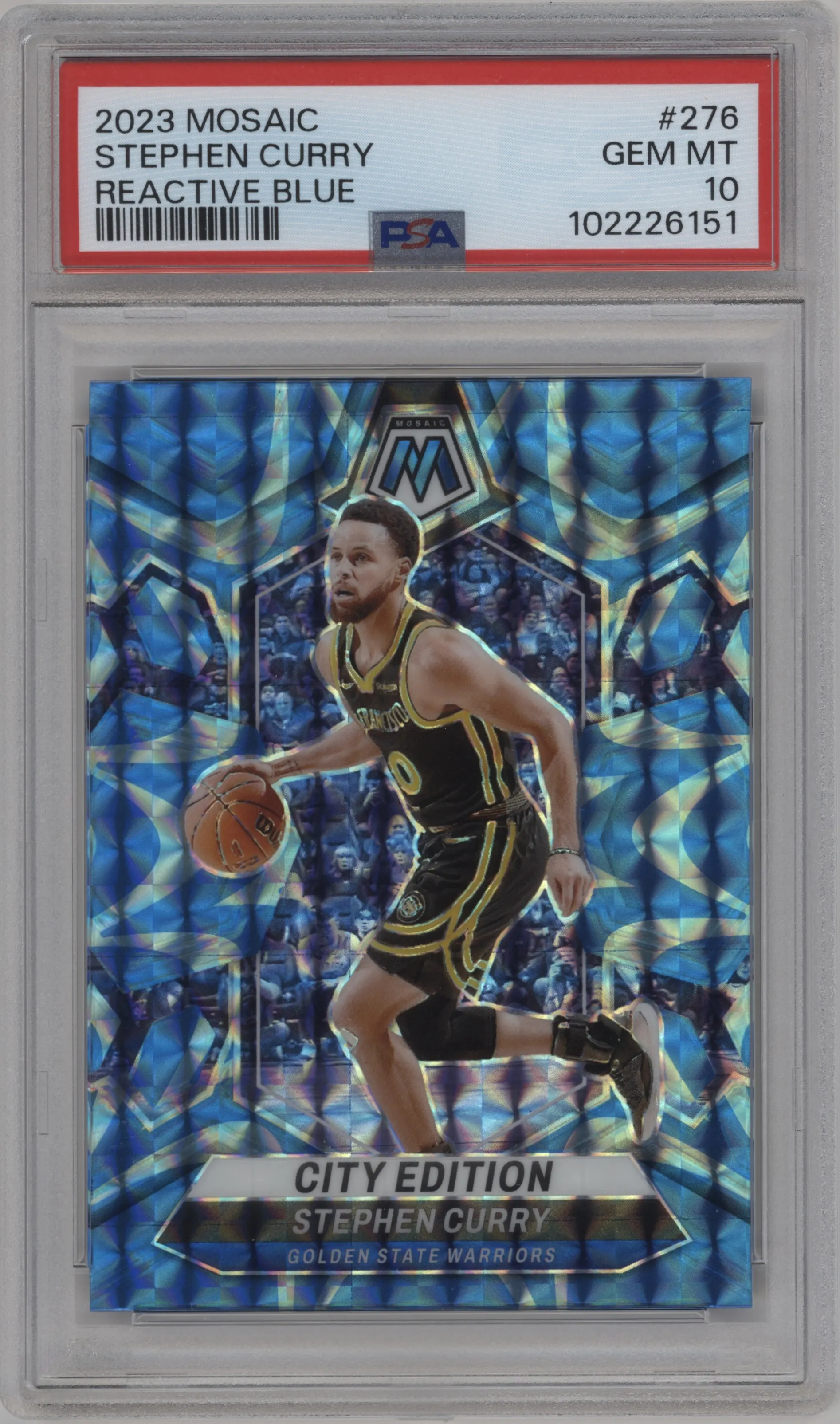 2023 Panini Mosaic Stephen Curry Reactive Blue PSA 10