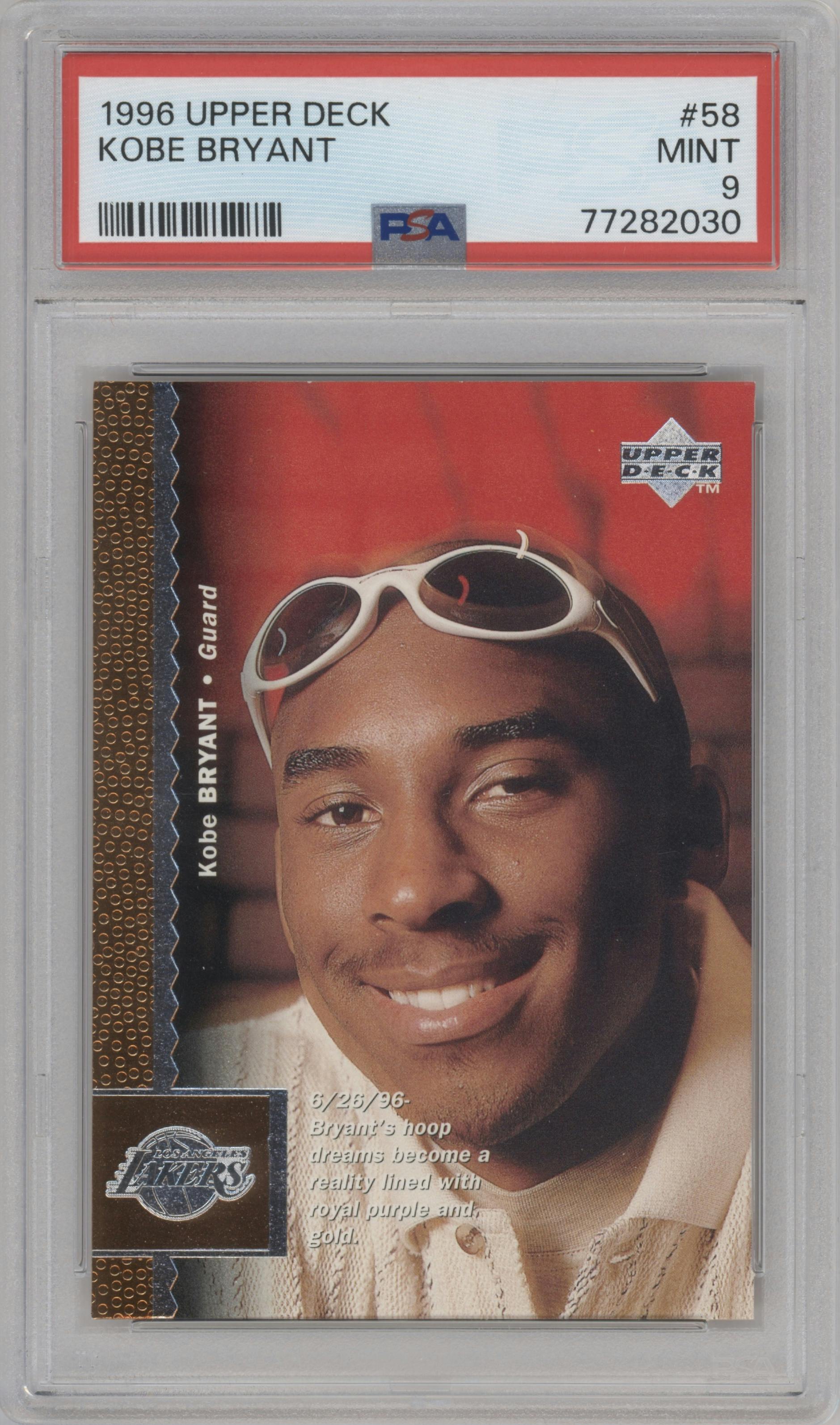 Kobe Bryant from the 1996-97 Upper Deck set graded by PSA and given an overall grade of 9.