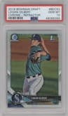 Logan Gilbert from the 2018 Bowman Draft set featuring a Refractor  parallel graded by PSA and given an overall grade of 10.