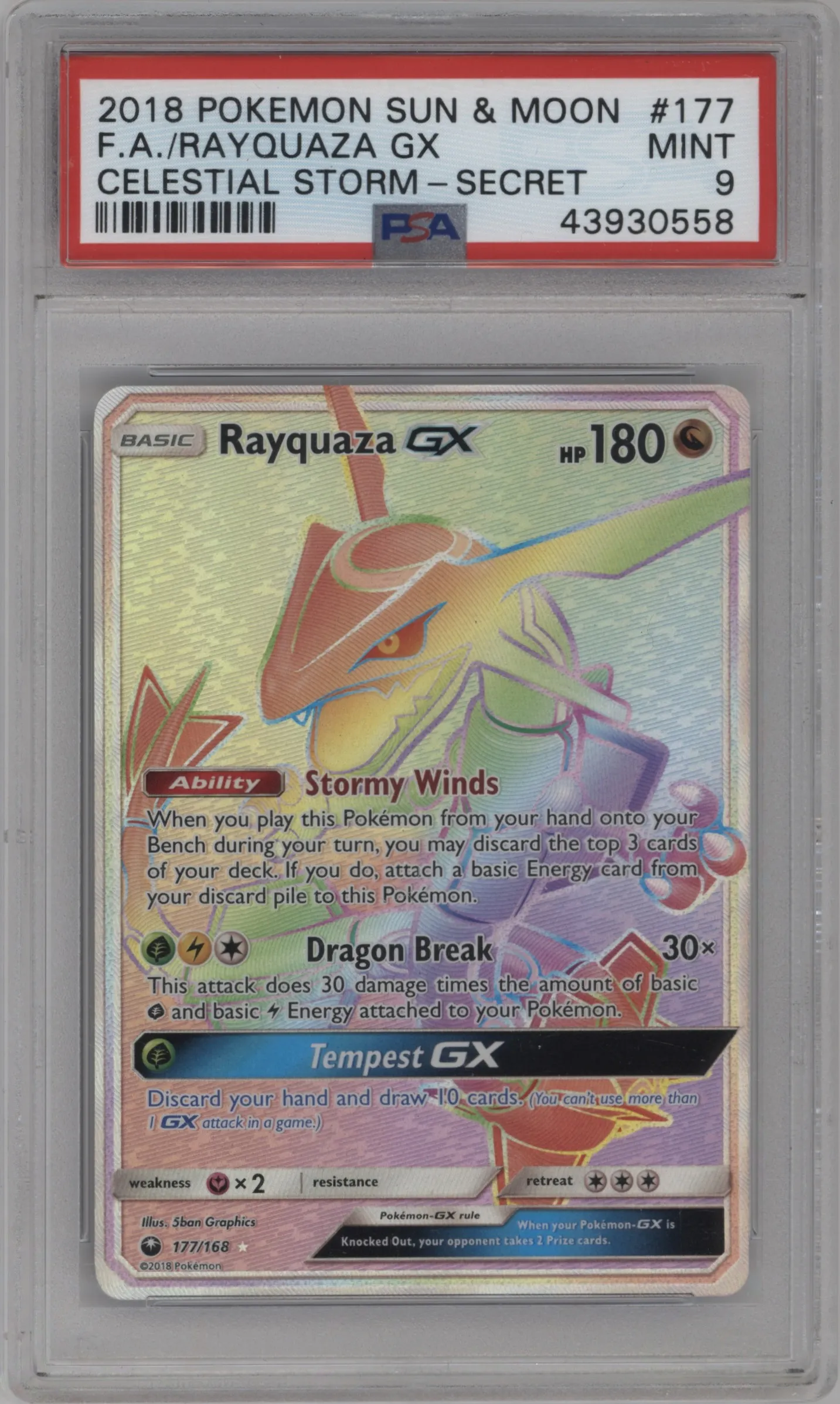 2018 Pokemon S&M Celestial Storm Rayquaza GX #177 PSA 9