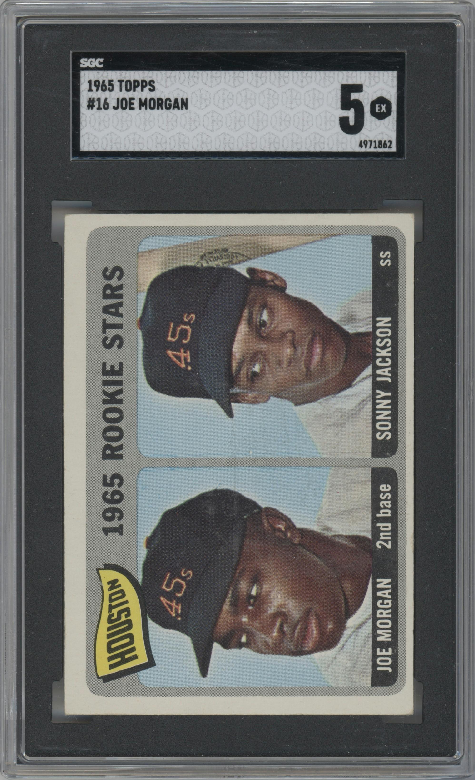 Joe Morgan/Sonny Jackson from the 1965 Topps set graded by SGC and given an overall grade of 5.